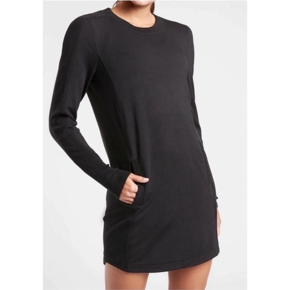 Athleta Balance‎ Dress Womens Medium Black Long Sleeve Stretch Athleisure Casual